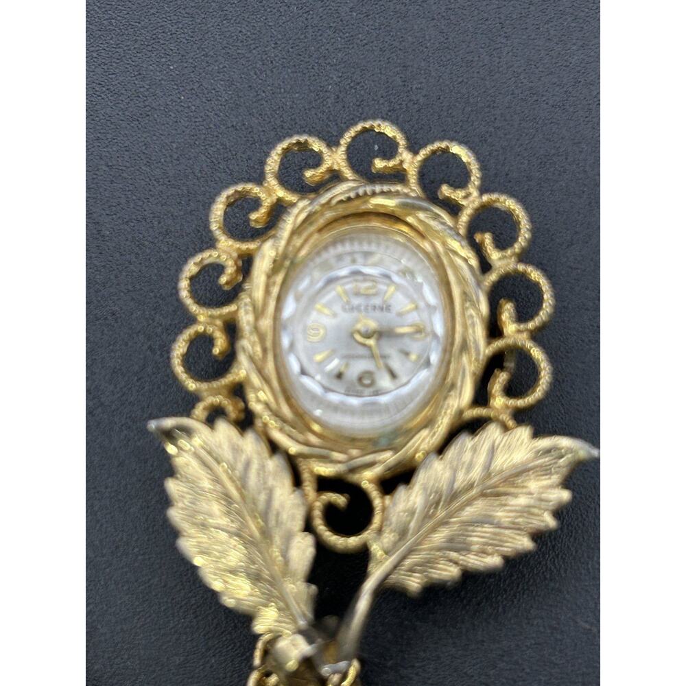 Vtg Lucerne Swiss Pendant Watch Necklace Mid Century Gold Tone Filigree Working